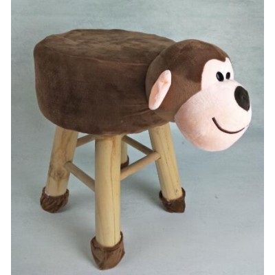 round wooden stool with animal head